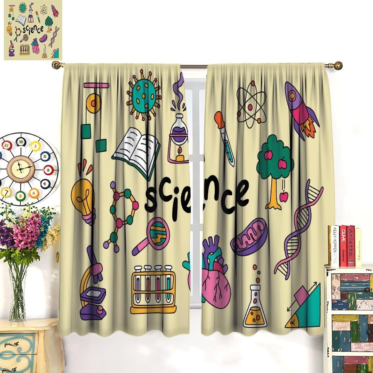Science Theme Curtains 2pcs Ed - Science Nursery ulasan dan harga