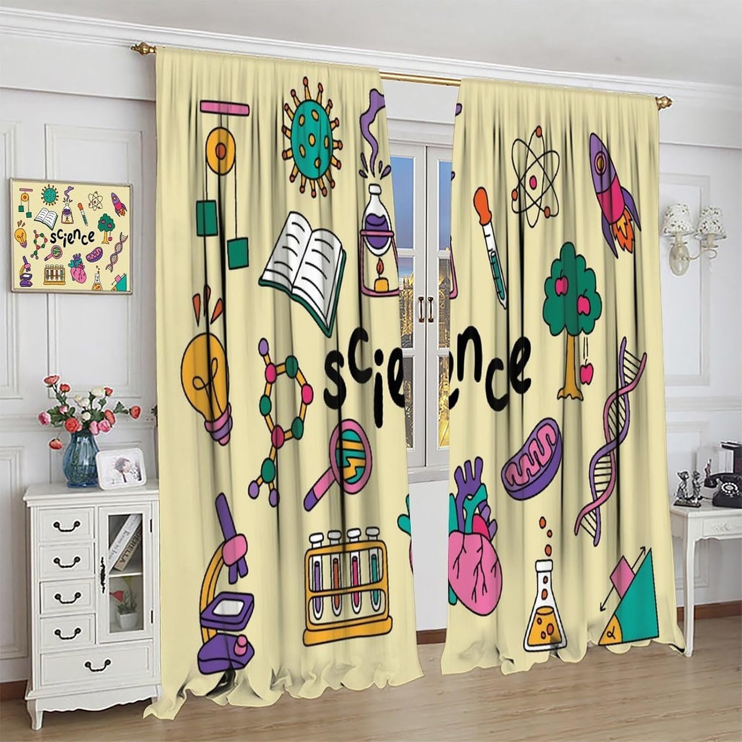 Science Theme Curtains 2pcs Ed - Science Nursery ulasan dan harga